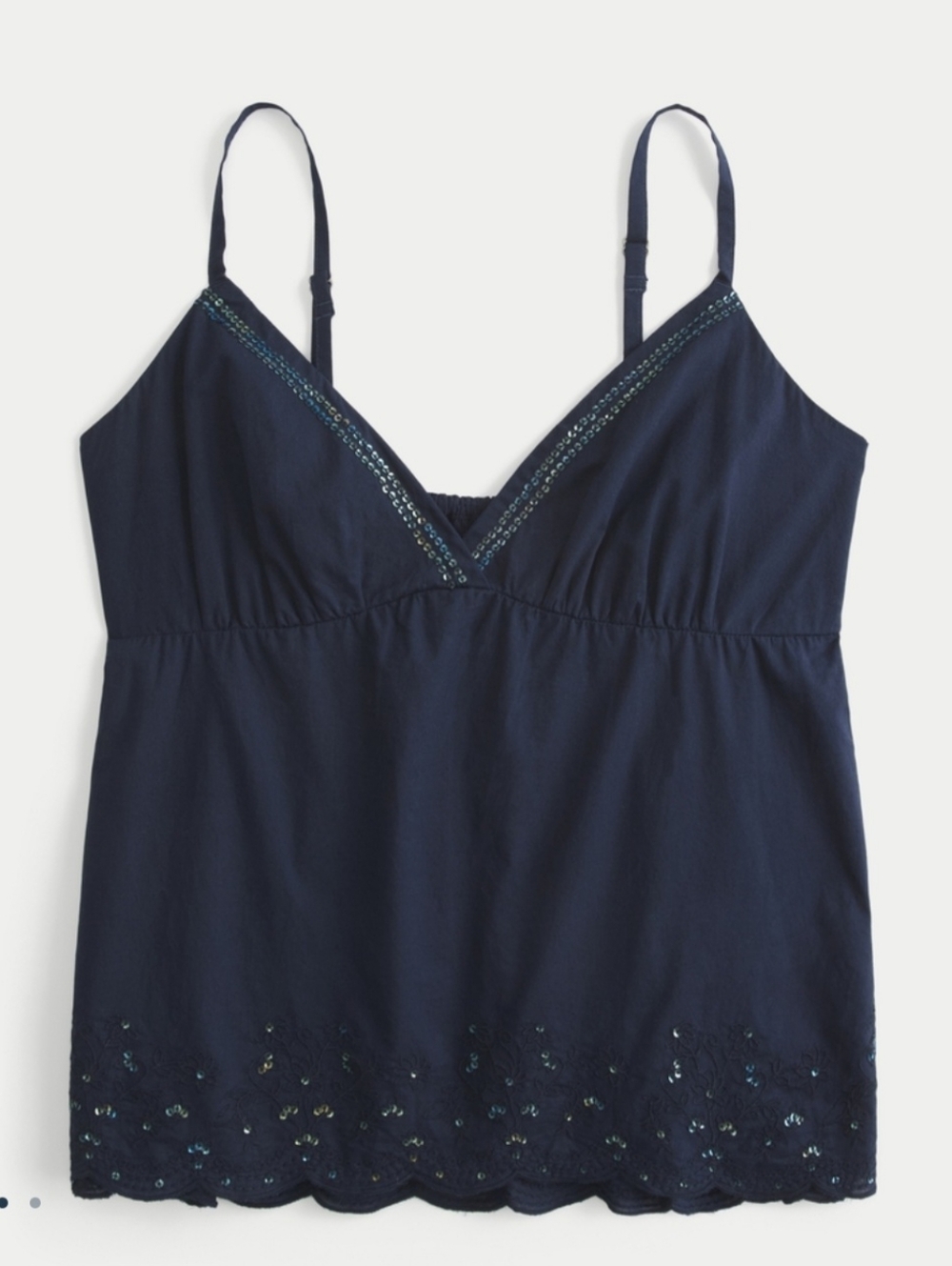 Hollister Shimmer Embroidered Babydoll Top In Medium, Navy Blue